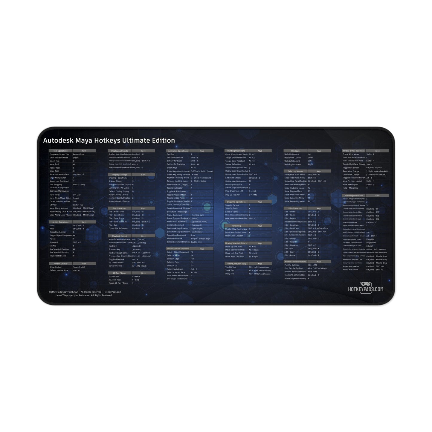 Autodesk Maya Hotkeys Ultimate Edition Gaming Desk Pad (16" x 32")