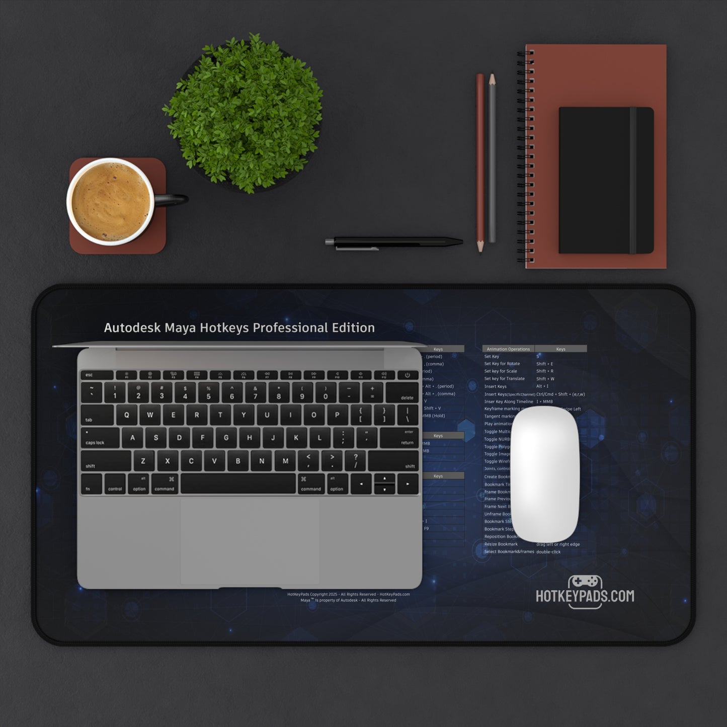 Autodesk Maya Hotkeys Professional Edition Gaming Desk Mat (12" x 22")- Ultimate Reference for Designers & Animators